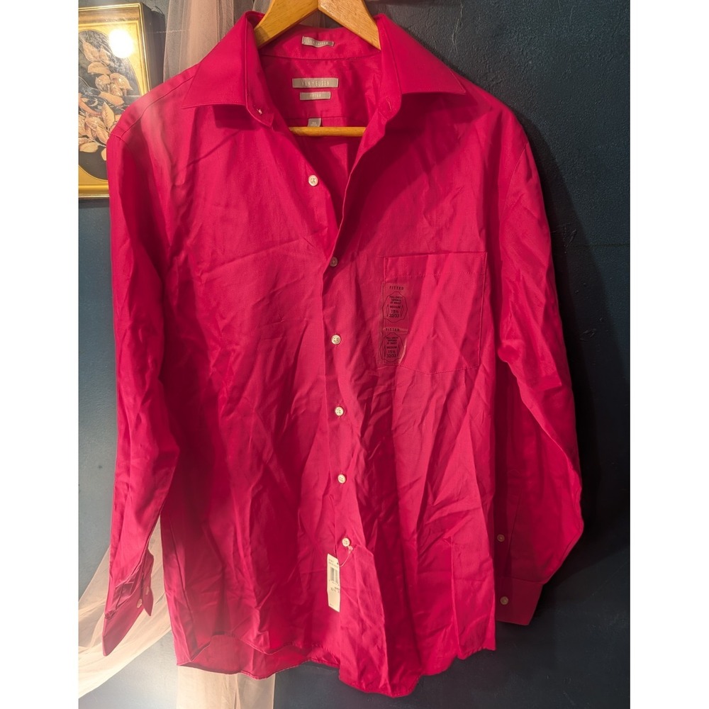 Van Heusen Lux Sateen Men's Dress Shirt 15.5 32/33 Medium Fitted Guava Pink NWT